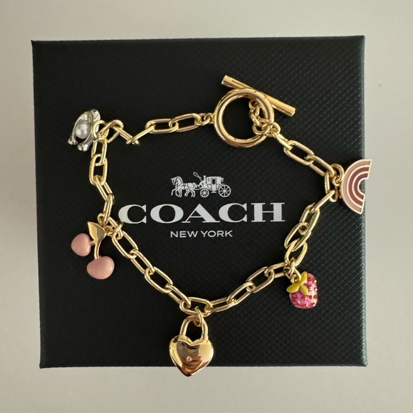 Gold COACH charm rainbow cherry strawberry bracelet - Picture 1 of 5